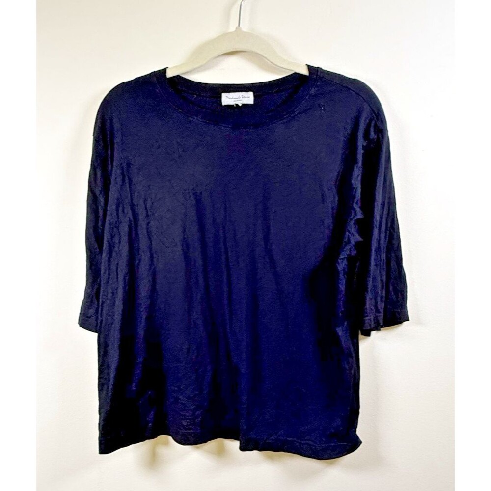 Michael Stars Womens Black Supima Cotton Knit Crew Neck 3/4 Sleeve T-Shirt L